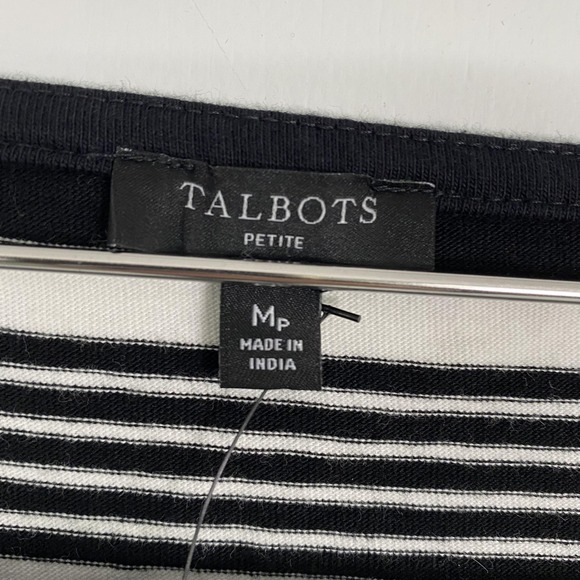 NWT Talbots Shirt Womens MP Petite Black White Stripe Square Neck 3/4 Sleeve Top - Picture 4 of 12